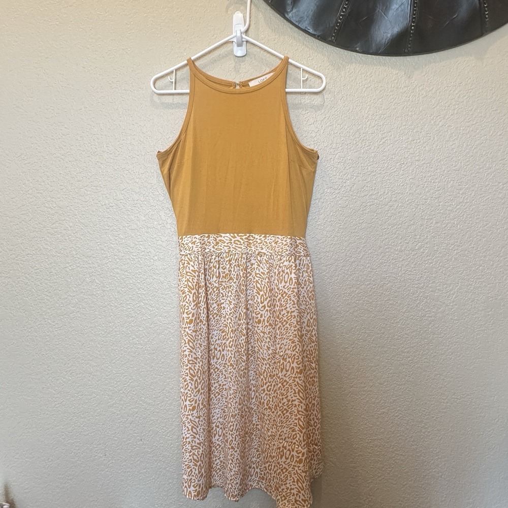 LOFT mustard yellow sleeveless dress petite‎ small animal print skirt